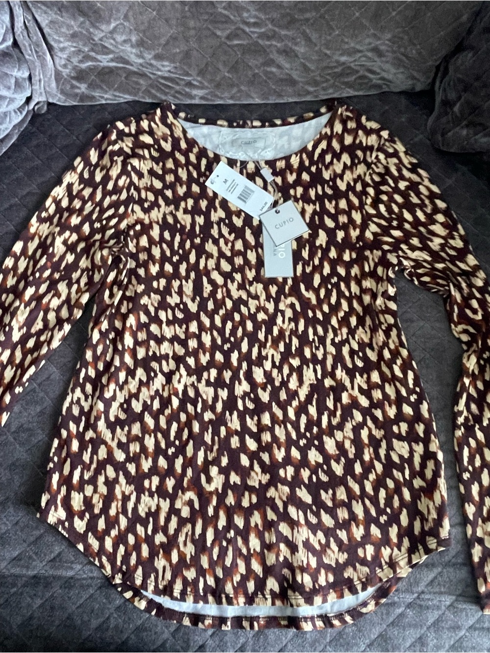 Cupio Brown and Tan Printed Long-Sleeve Top